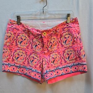 Lilly Pulitzer Coral Pink Tile-Print High Waist Shorts